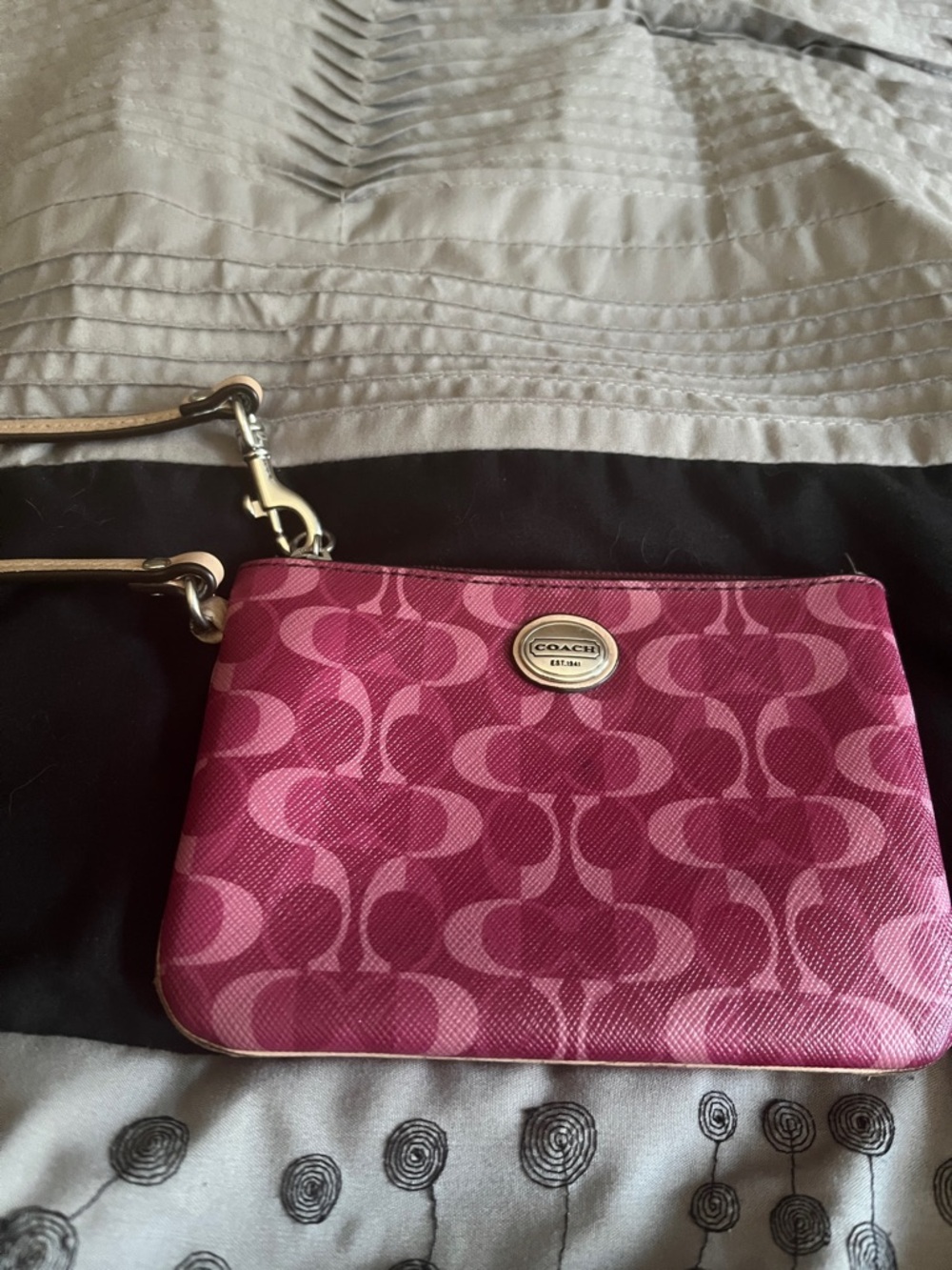 Coach Pink Signature Small Wristlet with Gold Logo